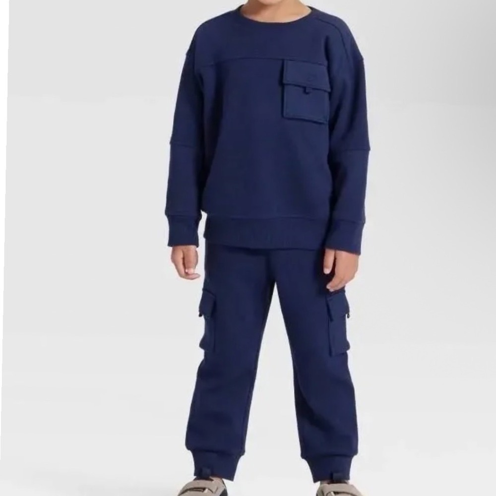 Cat & Jack Toddler Boys Navy Blue Cargo Sweatshirt and Jogger Set 2T NWT